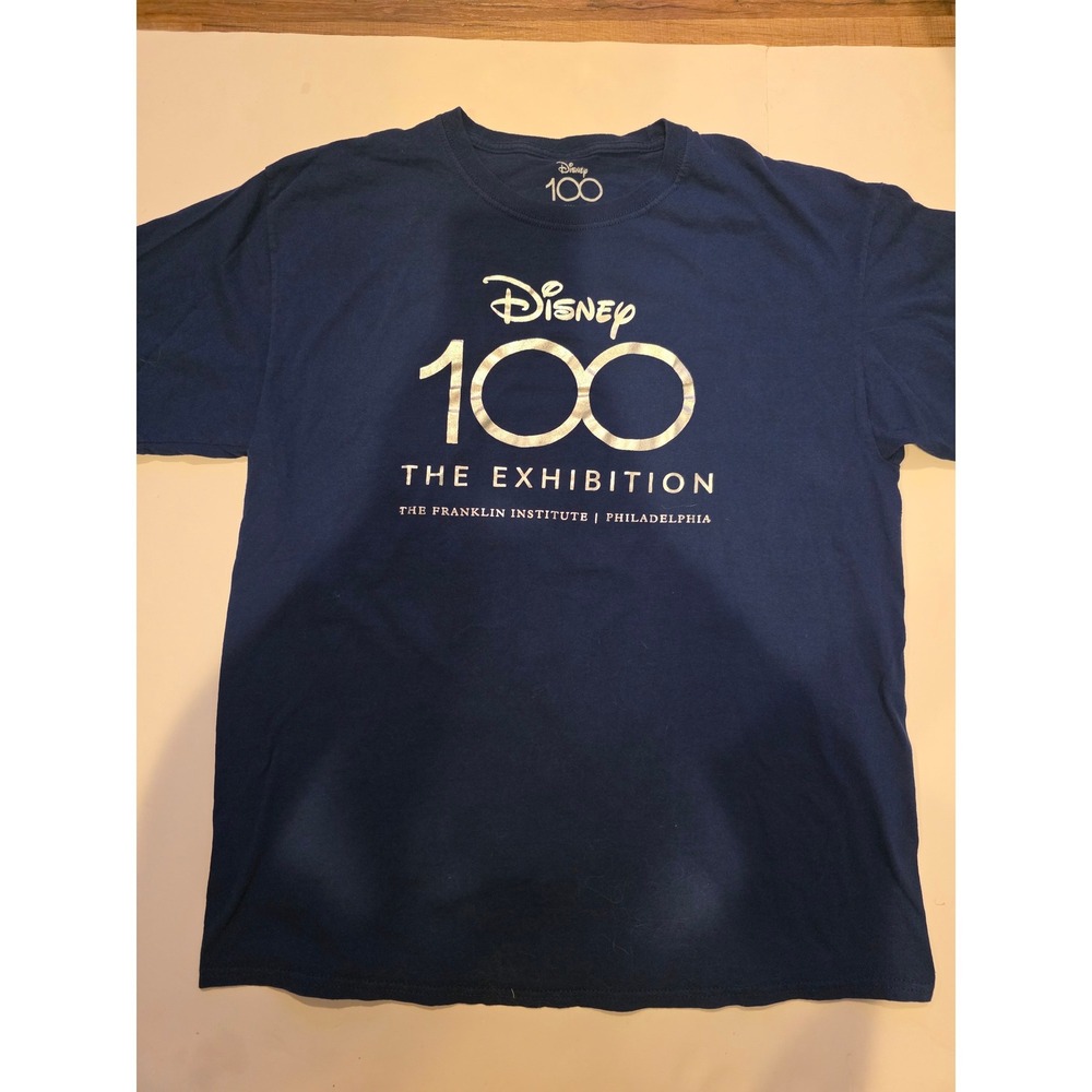 Disney 100 The Exhibition Philadelphia T-Shirt Navy Blue Silver Foil Large
